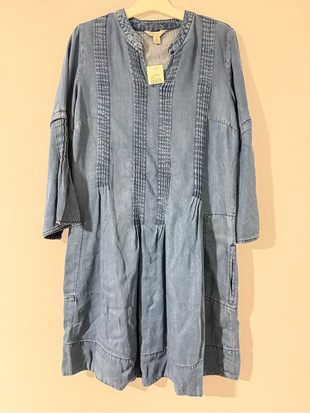 Cato Light Blue Denim Pintuck Tunic Dress